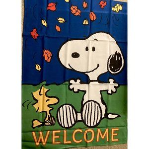 Snoopy Peanuts WELCOME ! Large Standard size House Flag 28" x 40" Woodstock! NIP